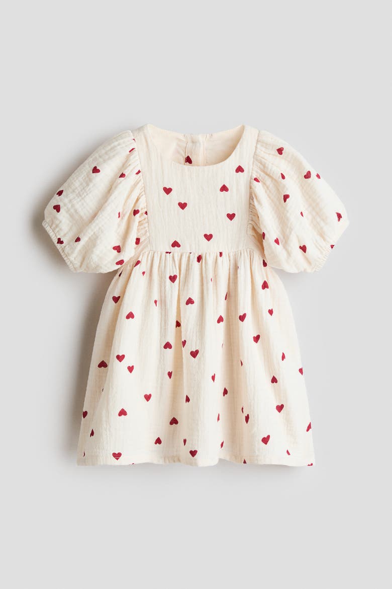 Cotton Muslin Dress, Main, color, Light beige/hearts