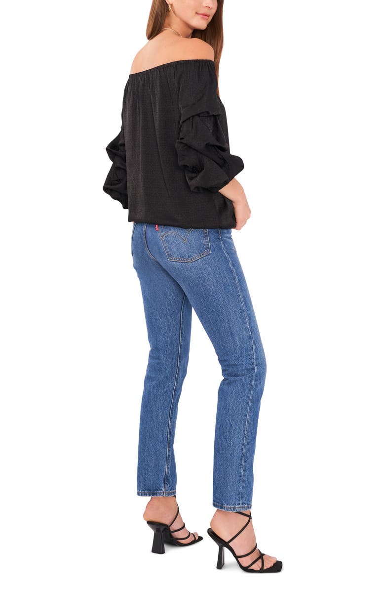 Vince Camuto Off the Shoulder Bubble Sleeve Jacquard Blouse, Alternate, color, 