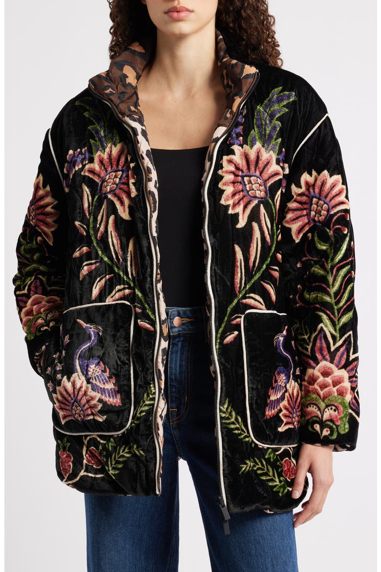 Marvelous Garden Puffer Jacket, Alternate, color, BLACK