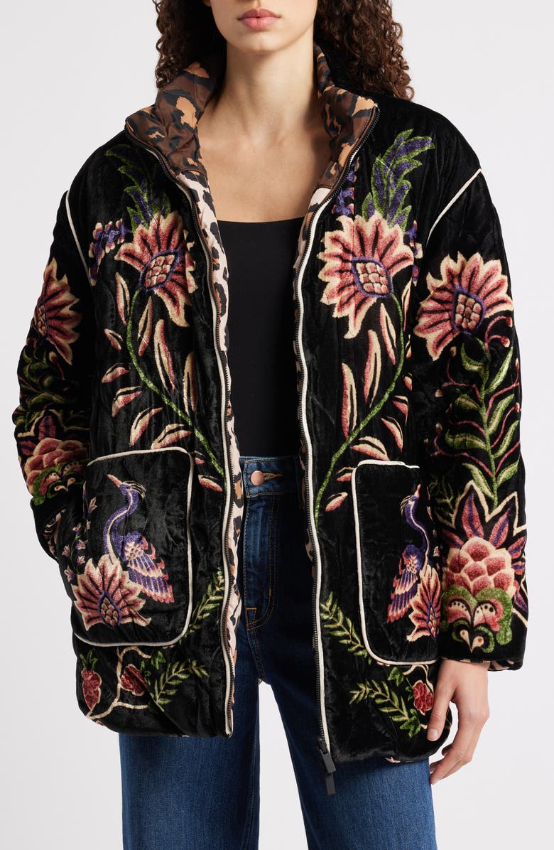 FARM Rio Marvelous Garden Puffer Jacket, Alternate, color, Black