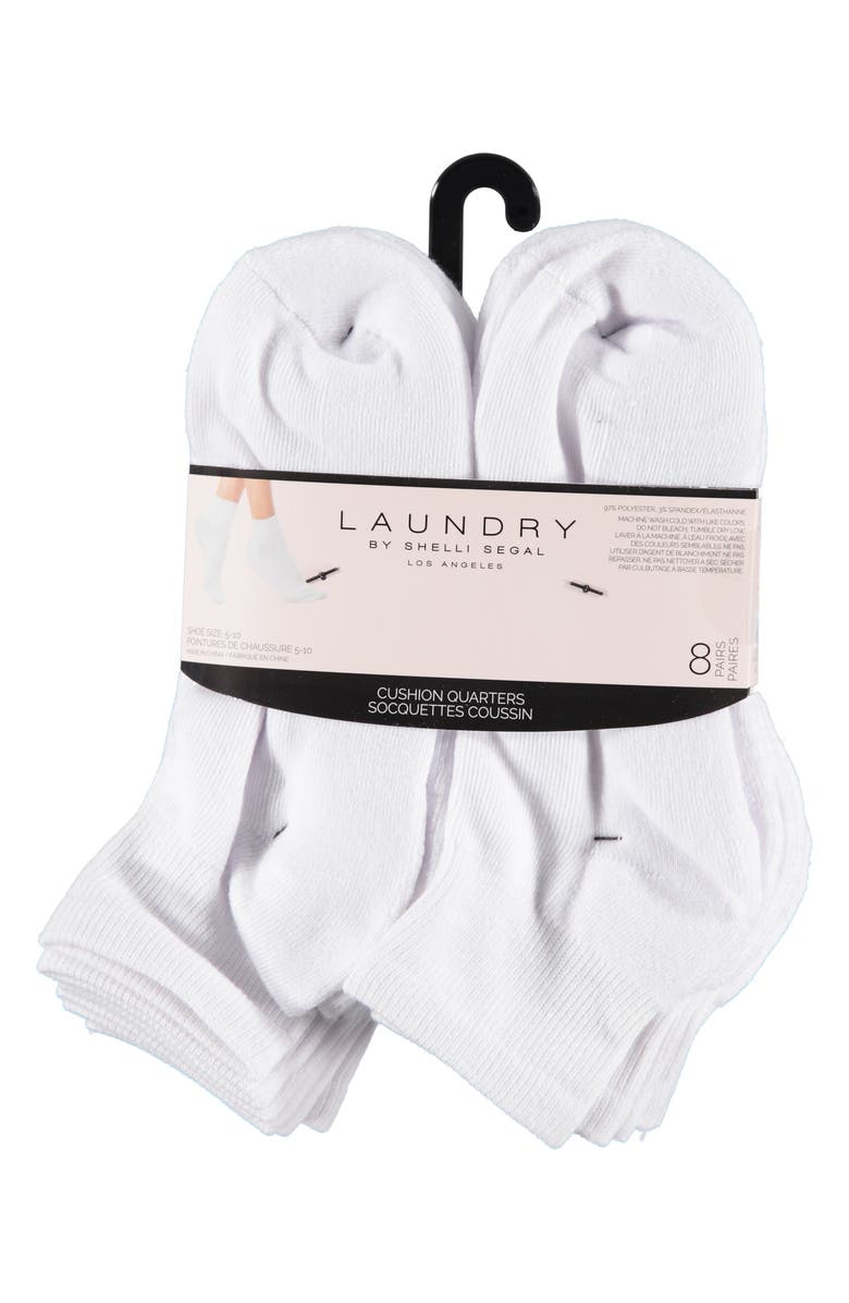 Laundry by Shelli Segal 8-Pack Full Cushion Quarter Socks, Alternate, color, White