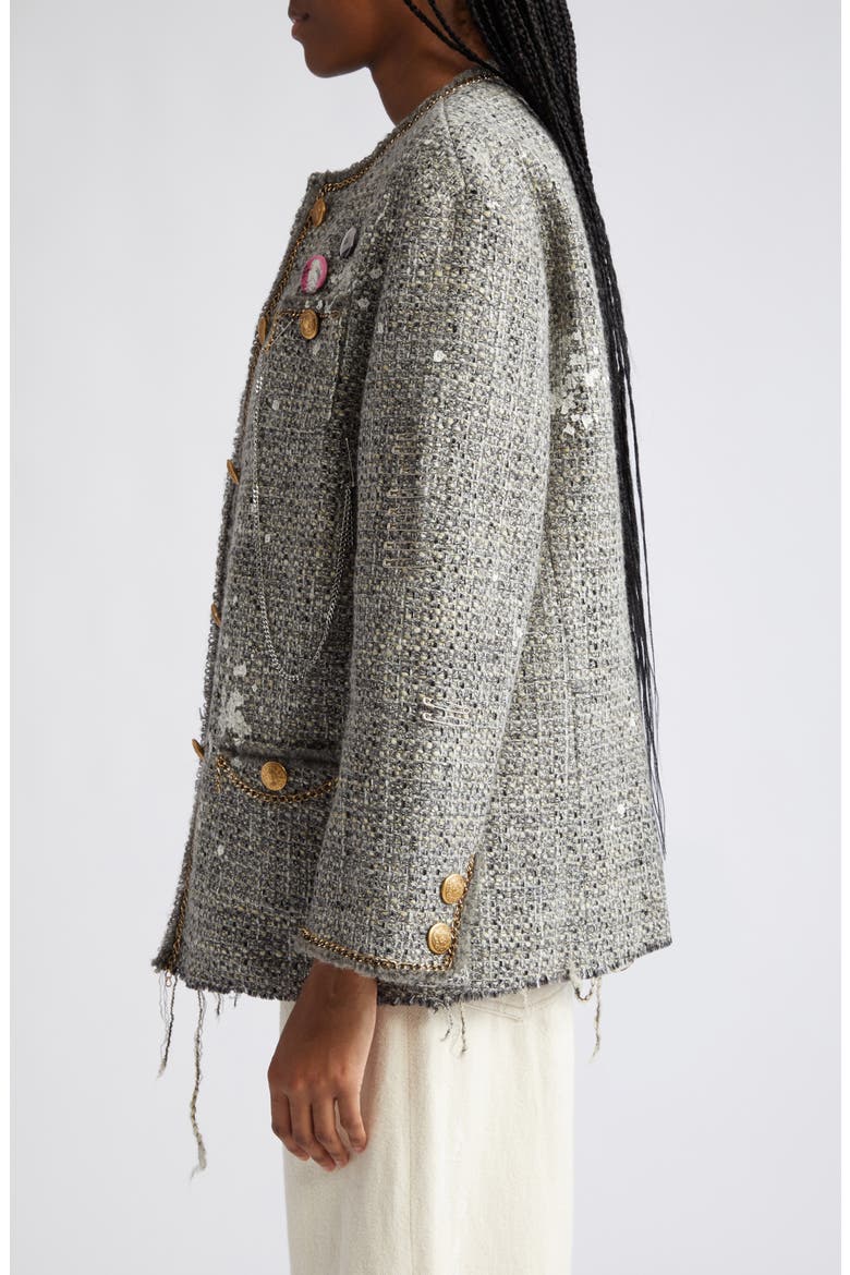 Paint Splatter Oversize Tweed Jacket, Alternate, color, GREY