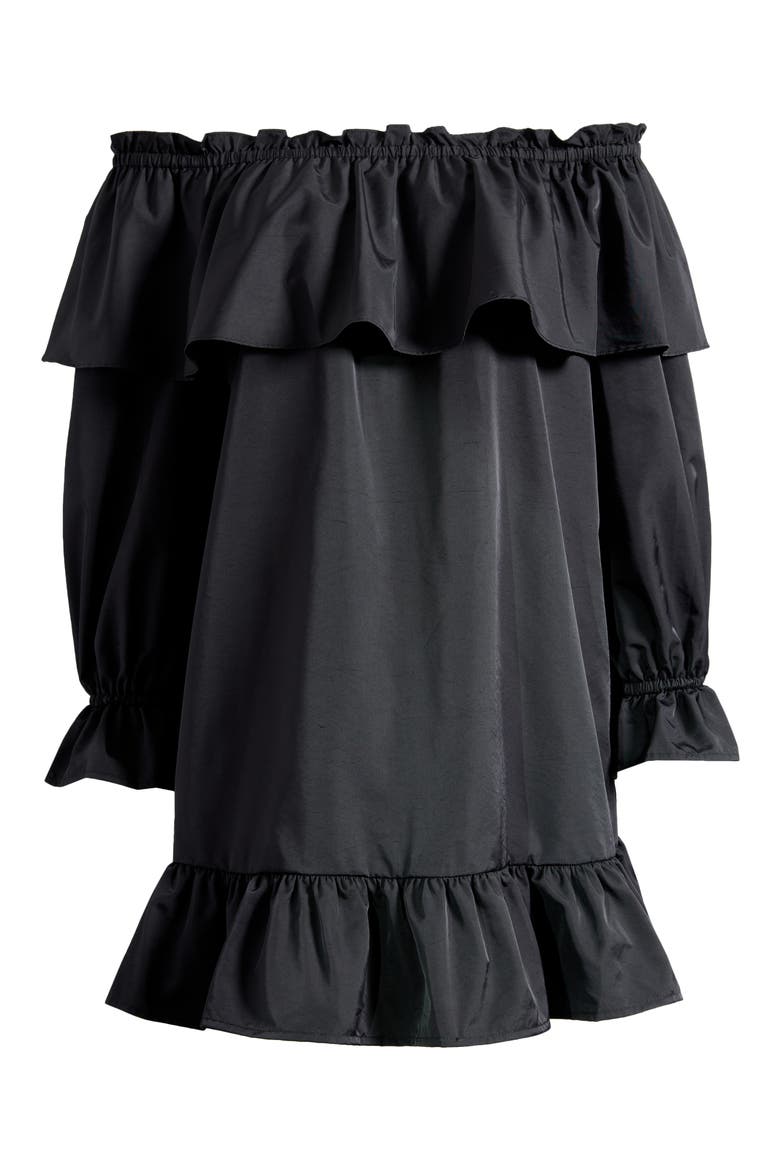 x Sara Walker Jane Off the Shoulder Long Sleeve Taffeta Minidress, Alternate, color, BLACK