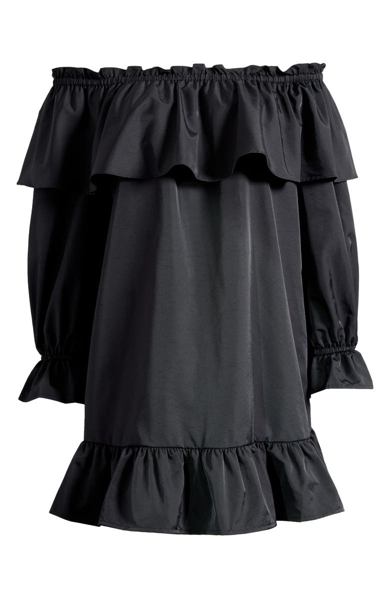 WAYF x Sara Walker Jane Off the Shoulder Long Sleeve Taffeta Minidress, Alternate, color, Black
