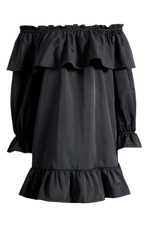 Wayf X Sara Walker Jane Off The Shoulder Long Sleeve Taffeta Minidress In Black
