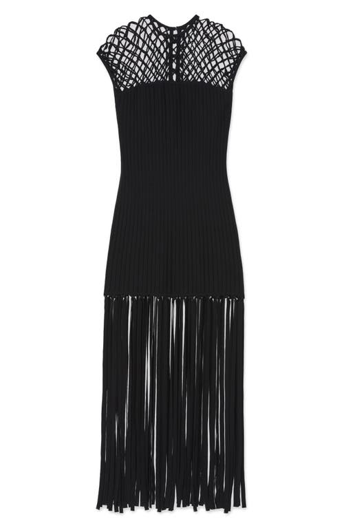 Lafayette 148 New York Macramé Yoke Fringe Hem Knit Dress In Black