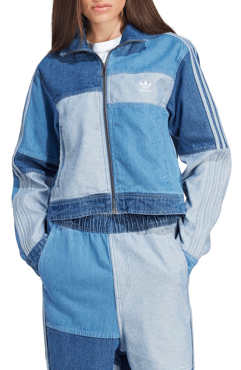 adidas Patchwork Denim Track Jacket, Main, color,