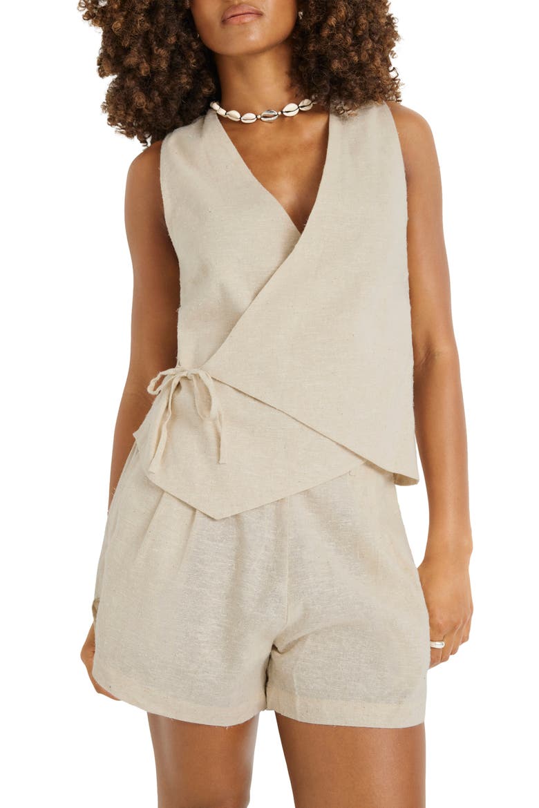 Getaway Organic Cotton & Linen Blend Cover-Up Shorts, Alternate, color, NATURAL