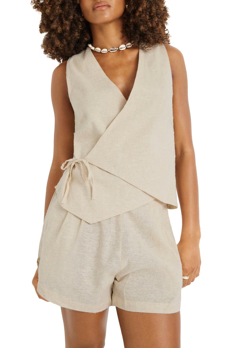 Vitamin A<sup>®</sup> Getaway Organic Cotton & Linen Blend Cover-Up Shorts, Alternate, color, Natural