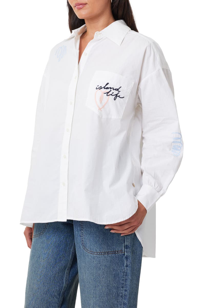 Scotch & Soda Island Life Embroidered Cotton Button-Up Shirt, Alternate, color, White