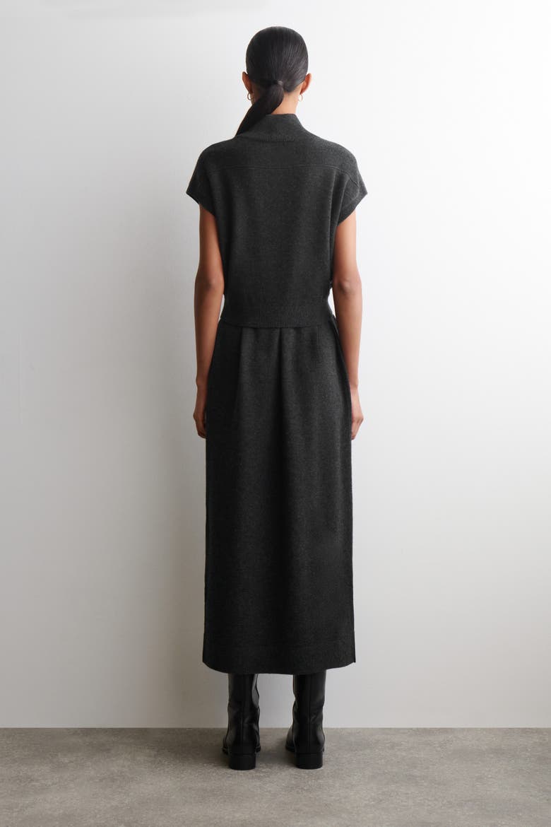 Belt-detail Merino Wool Mock-neck Dress, Alternate, color, DARK-GRAY MÉLANGE