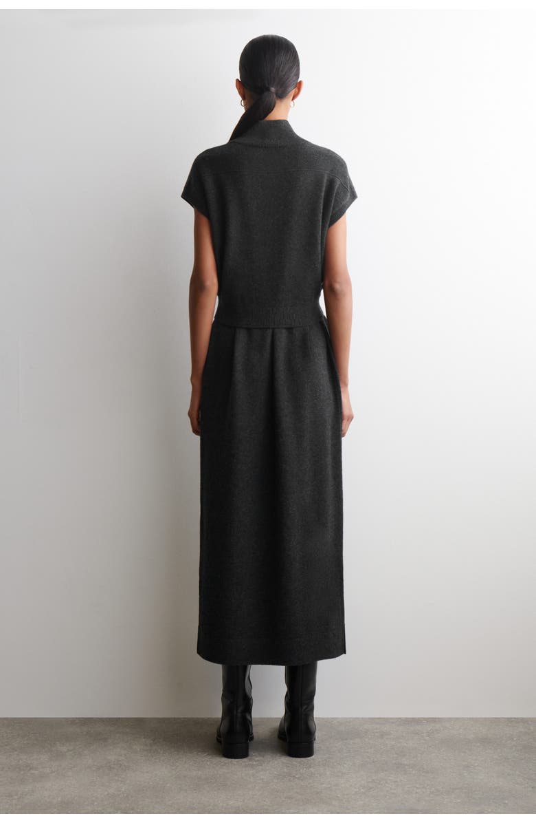 COS Belt-detail Merino Wool Funnel-neck Dress, Alternate, color, Dark-Gray Mélange