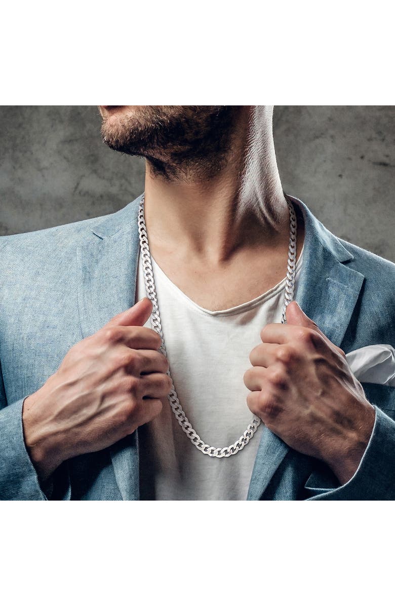 DELMAR Sterling Silver Bevel Curb Chain Necklace, Alternate, color, Silver