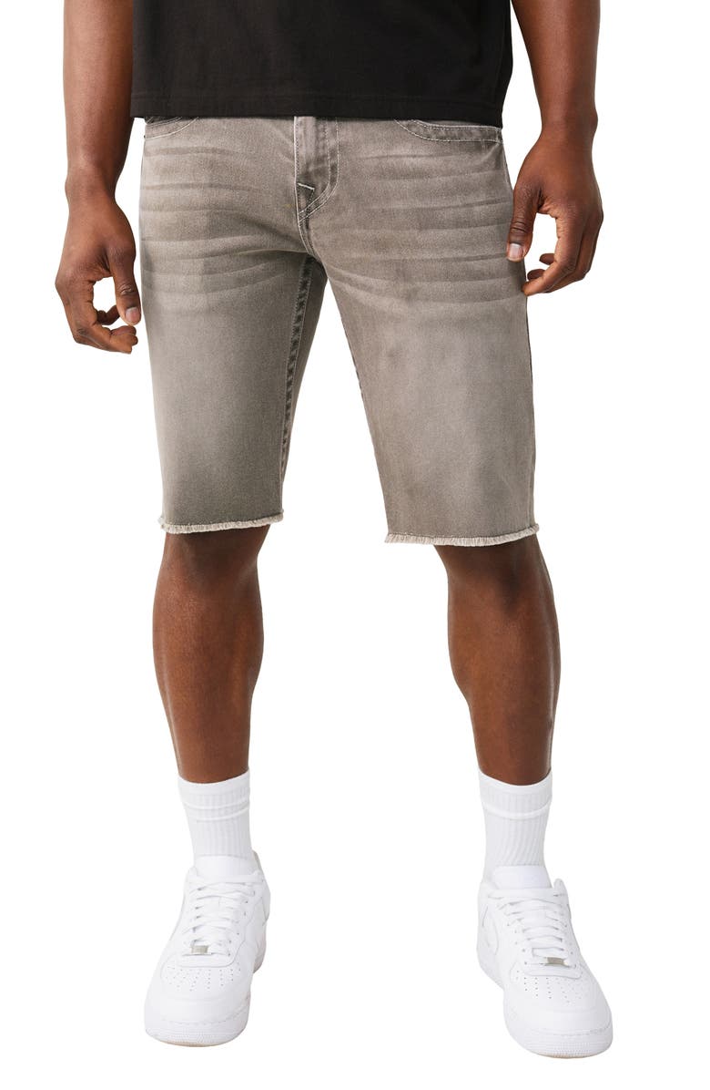 True Religion Ricky Frayed Straight Leg Denim Shorts, Main, color, Plankton Grey Wash