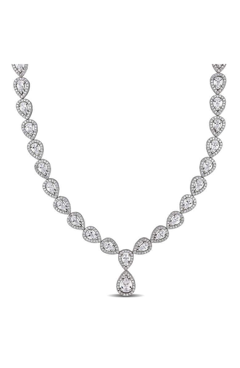 Julianna B. Cubic Zirconia Teardrop Necklace, Main, color, Sterling Silver
