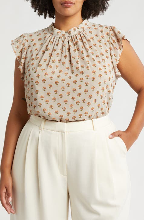 Floral Flutter Sleeve Tie Back Blouse (Plus)