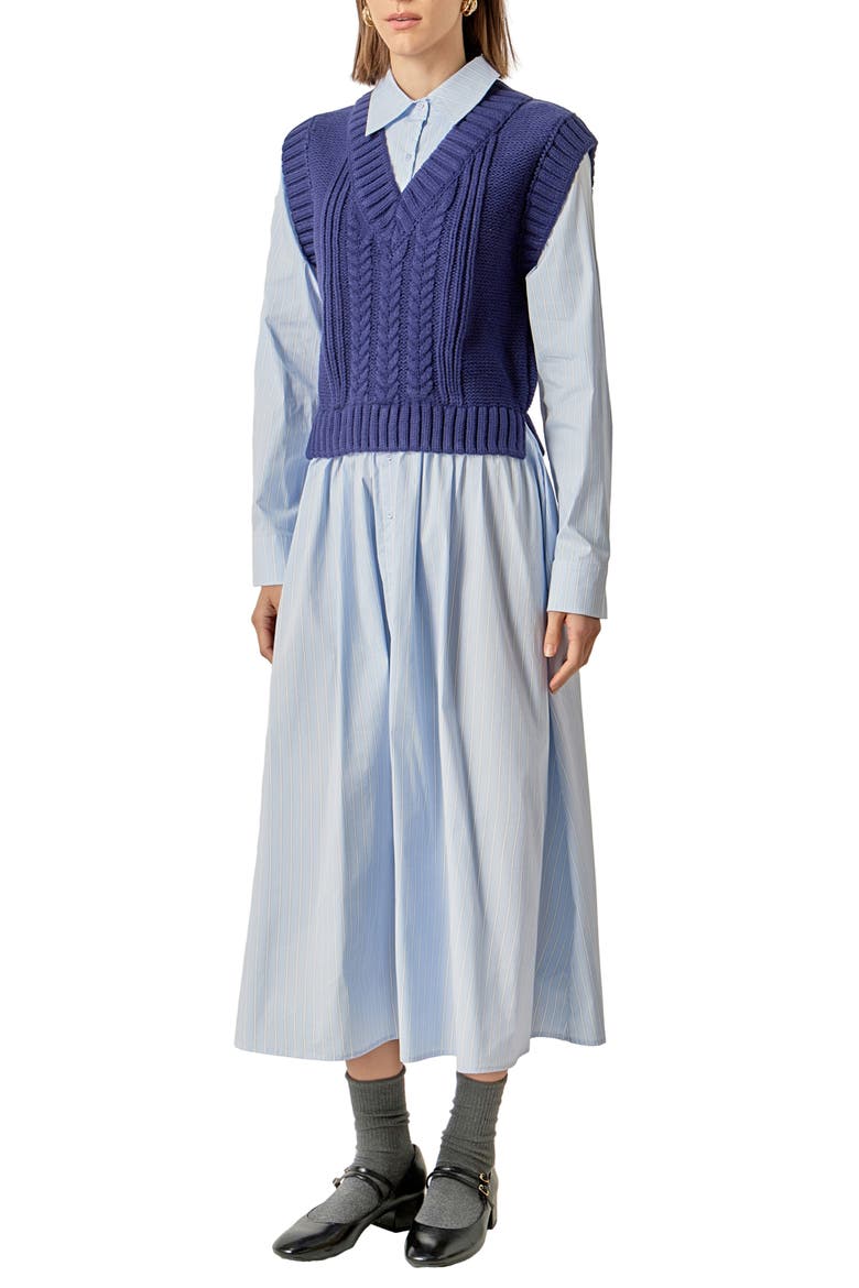 Vest Mixed Media Maxi Shirtdress, Alternate, color, DARK NAVY