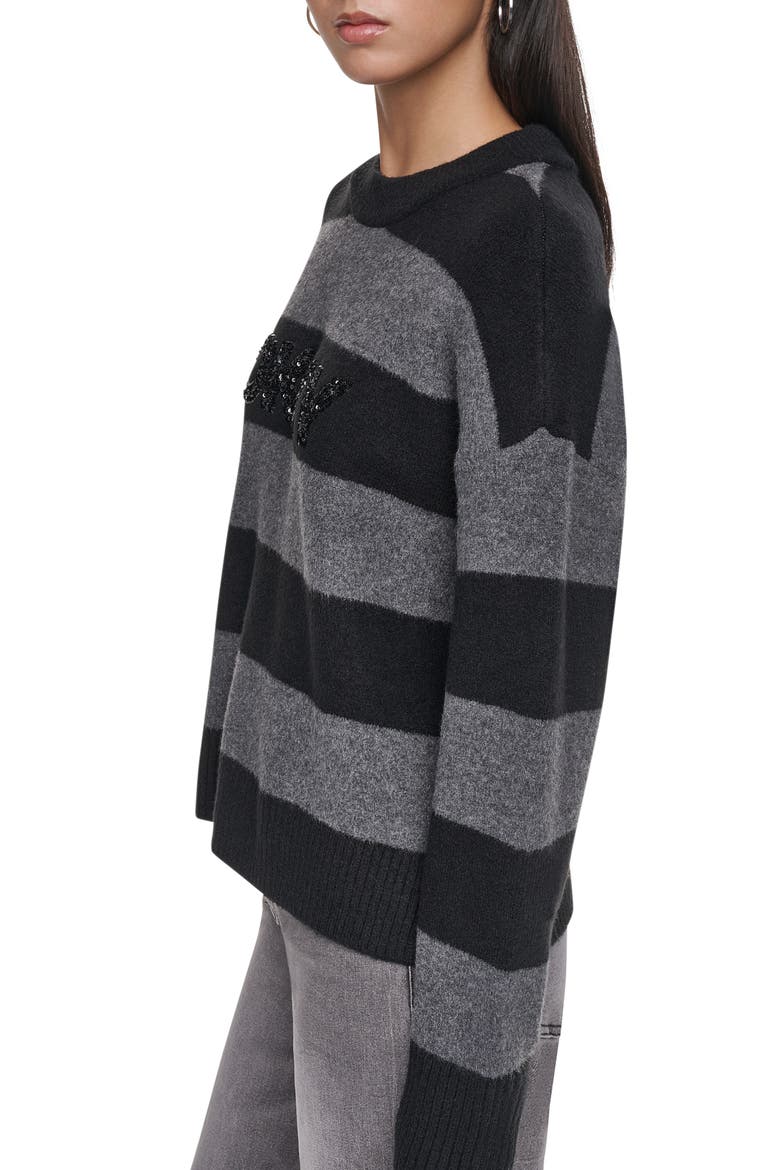 Sequin Logo Stripe Sweater, Alternate, color, BLK/ ASPHAL