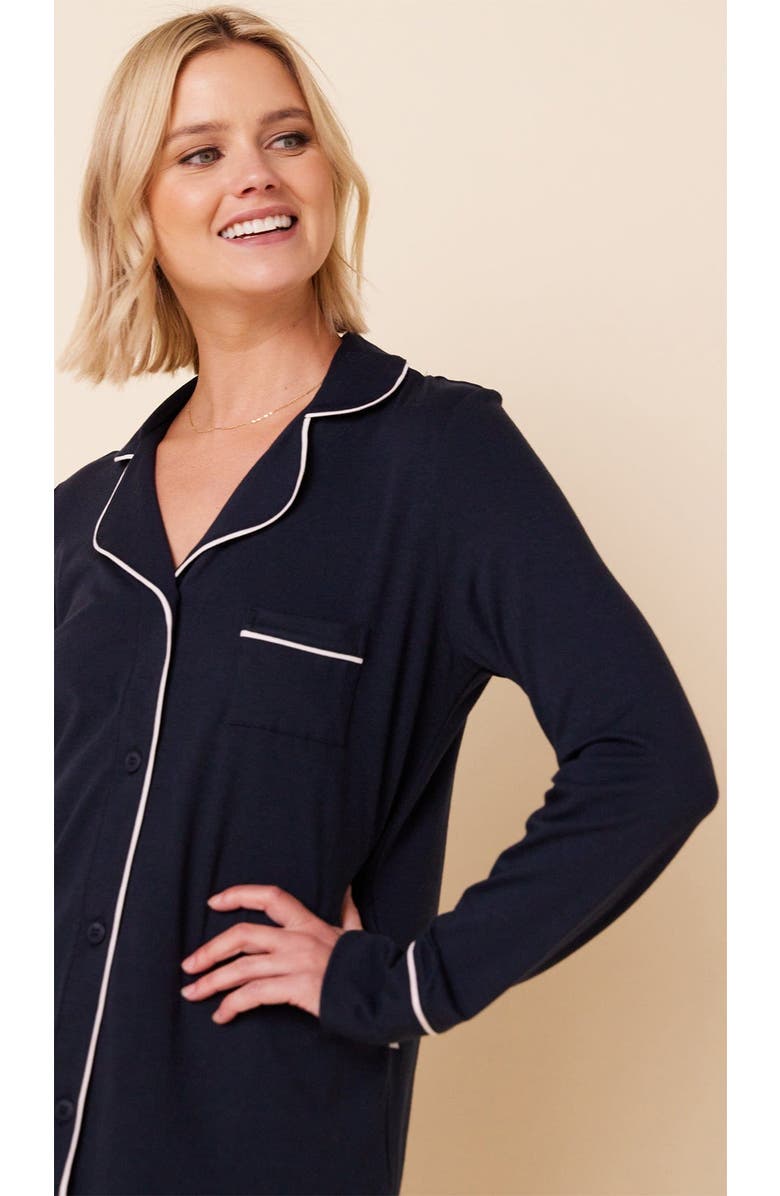 The Cat's Pajamas Pima Knit Long Sleeved Short Set, Alternate, color, Midnight