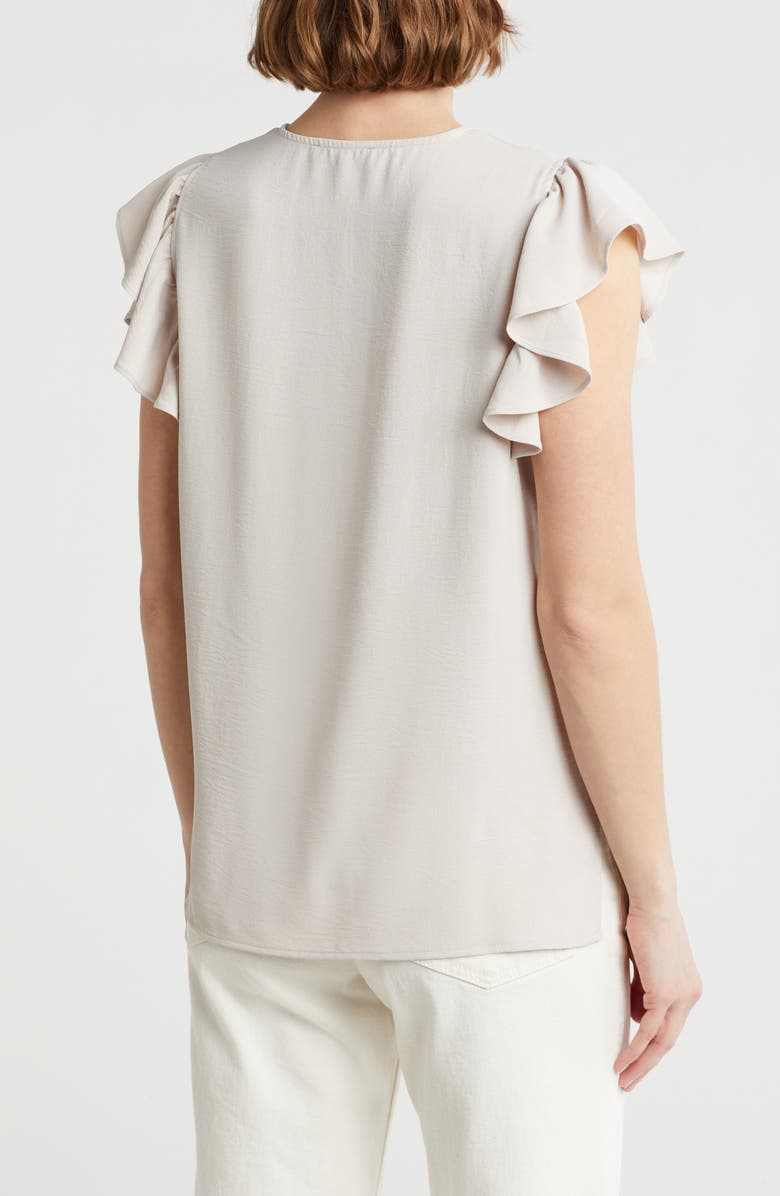 Adrianna Papell Flutter Sleeve Crinkled Satin Blouse, Alternate, color, Pebble