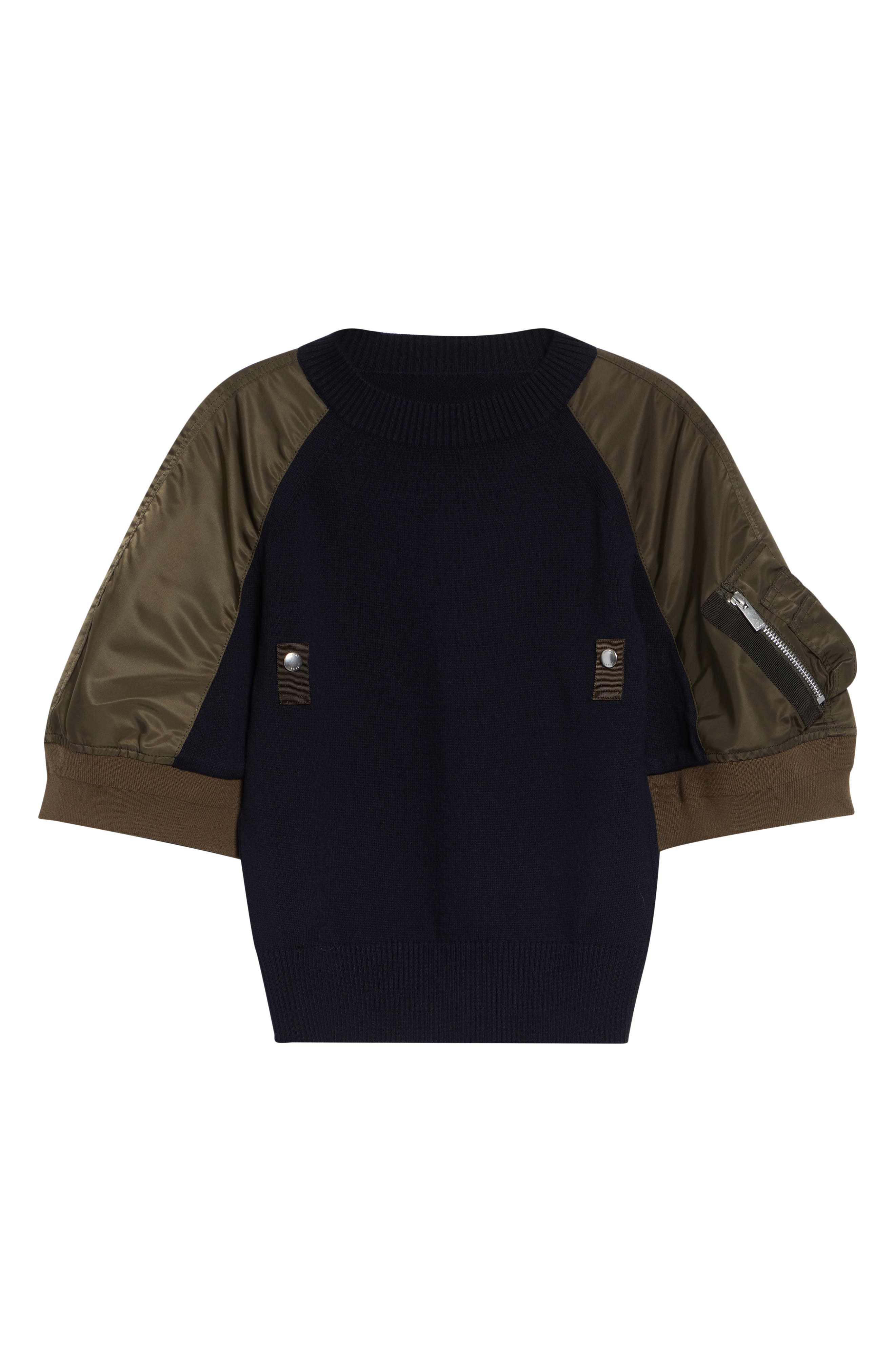 Sacai Mixed Media Knit & Nylon Twill Cardigan (Women) | Nordstrom