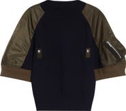 Sacai Mixed Media Knit & Nylon Twill Cardigan