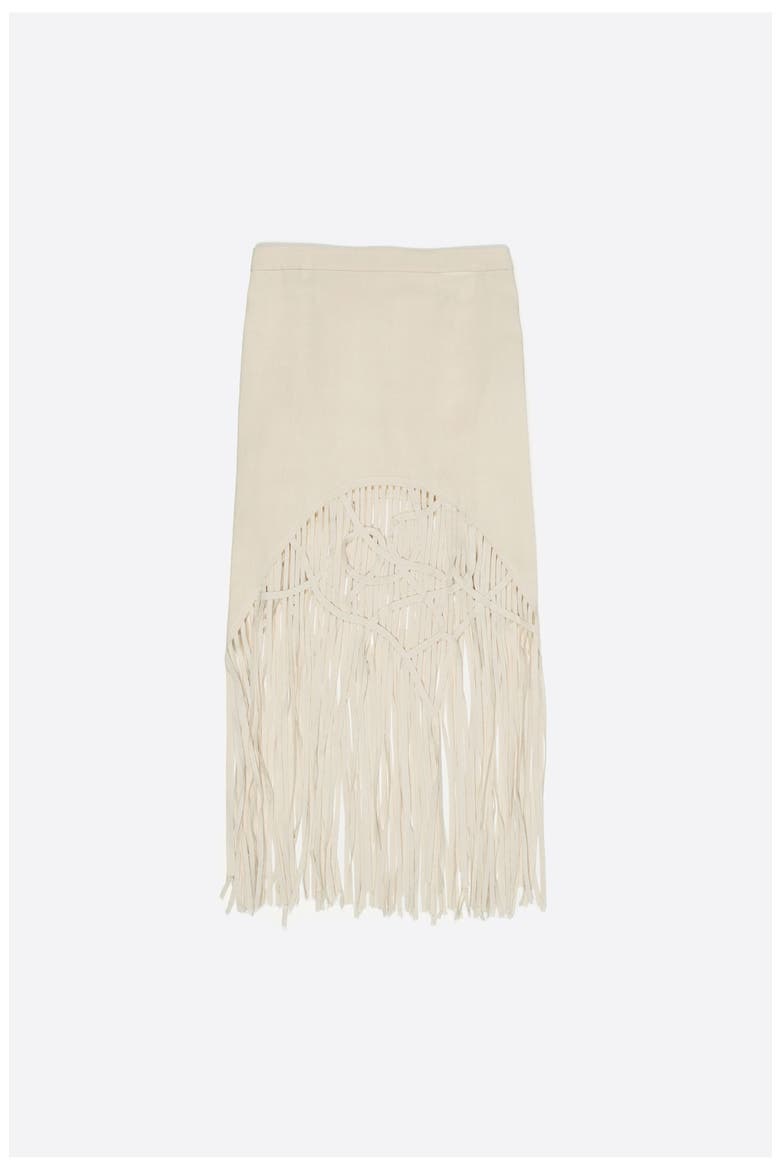 Irregular Fringed Linen Skirt, Alternate, color, SAND