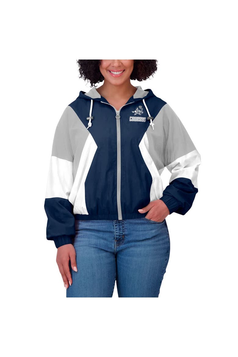 Women's WEAR by Erin Andrews Navy Dallas Cowboys Plus Size Color Block Full-Zip Windbreaker Jacket, Alternate, color, Navy