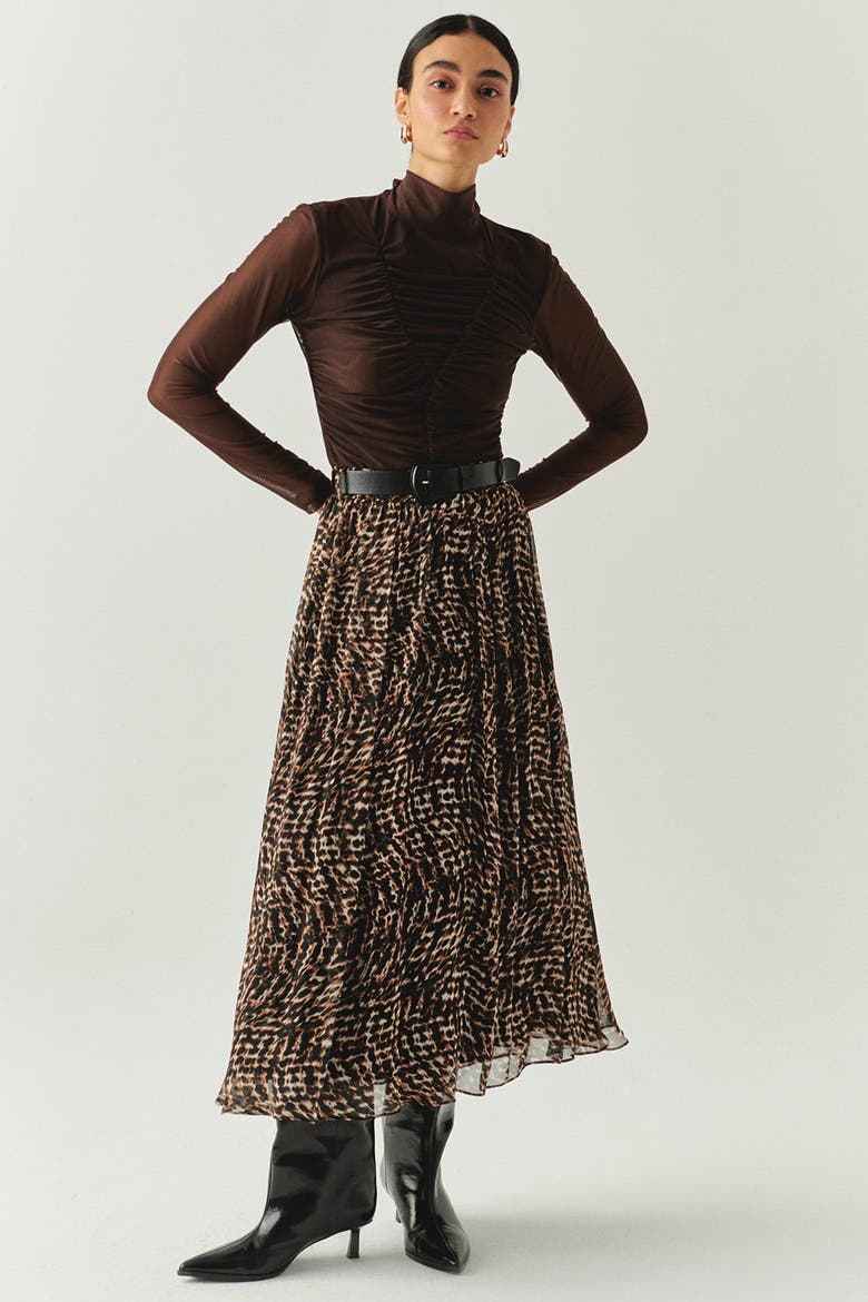 Drew Turtleneck Blouse, Alternate, color, Brown