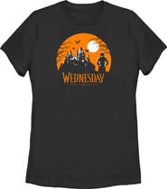 WEDNESDAY Women's Wednesday Halloween Haunted House Graphic T-Shirt