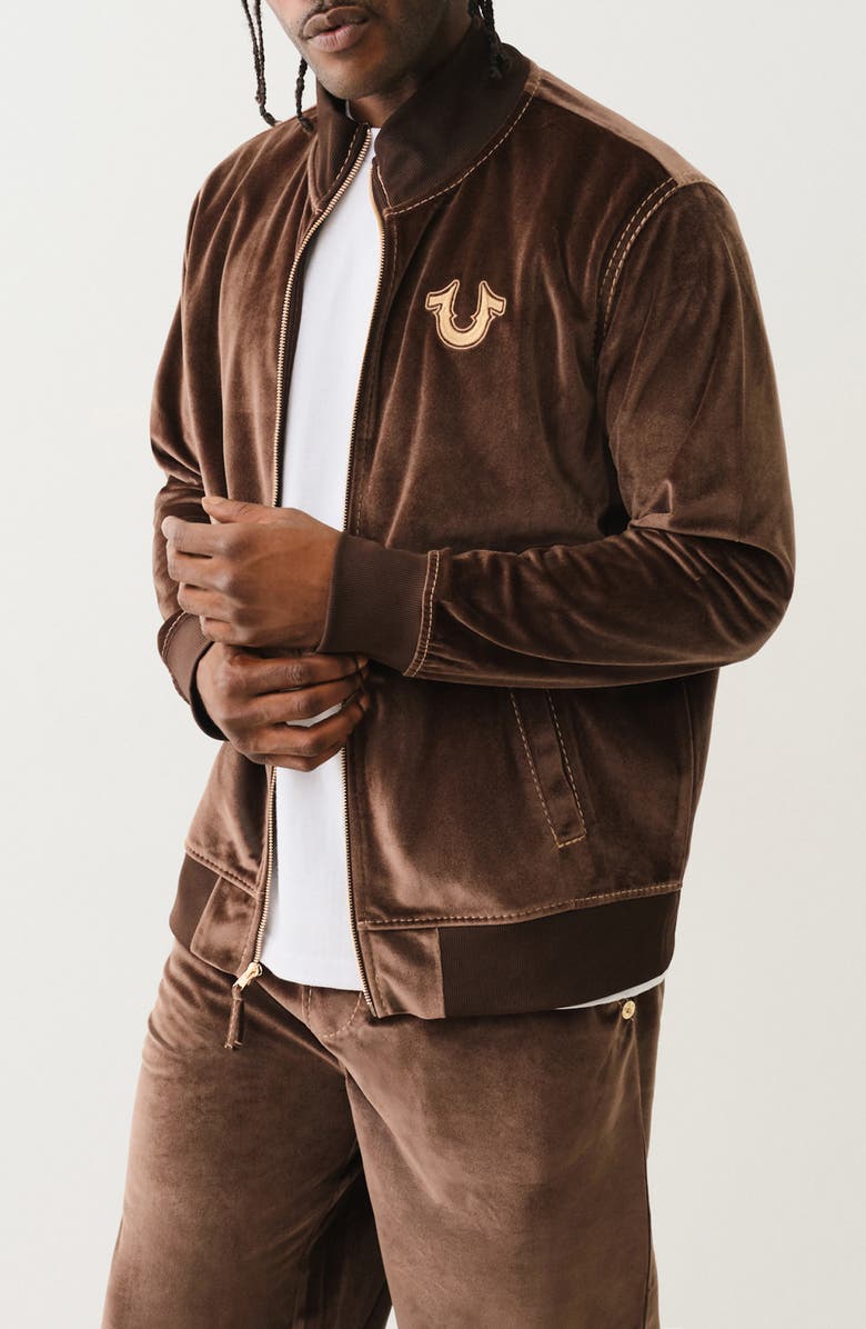 True Religion Big T Mock Neck Zip Bomber Jacket, Alternate, color, Bracken