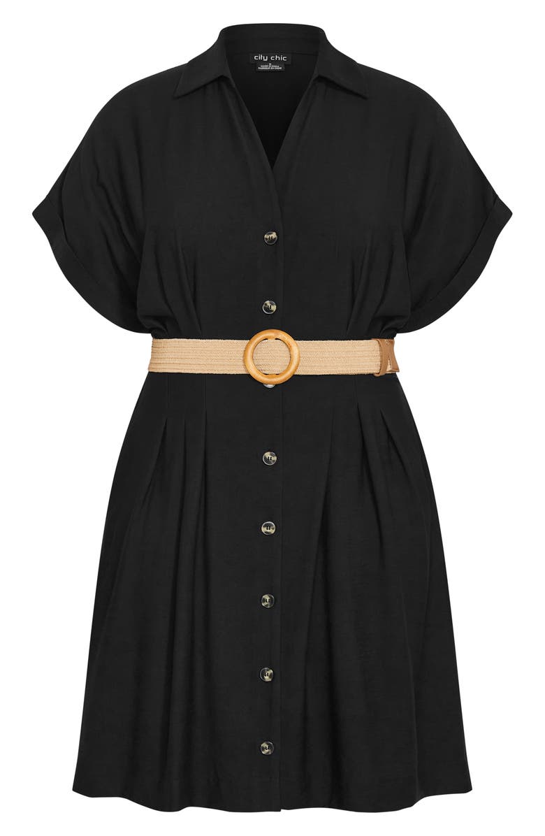City Chic Jade Belted Shirtdress, Alternate, color, Black