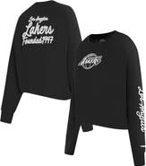 PRO STANDARD Women's Pro Standard Black Los Angeles Lakers Paint The City Cropped Pullover Sweatshirt