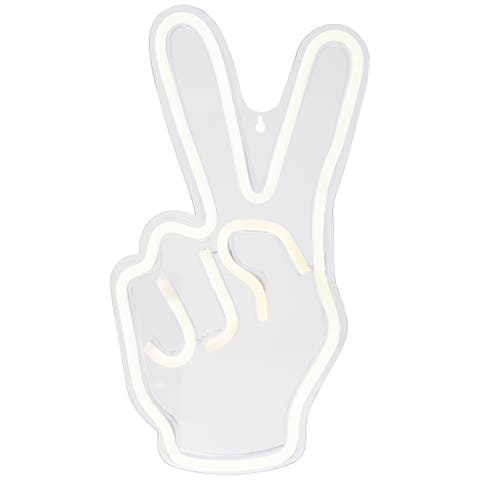LED Peace Sign Hand Neon Lighted Wall Art - 15" - White