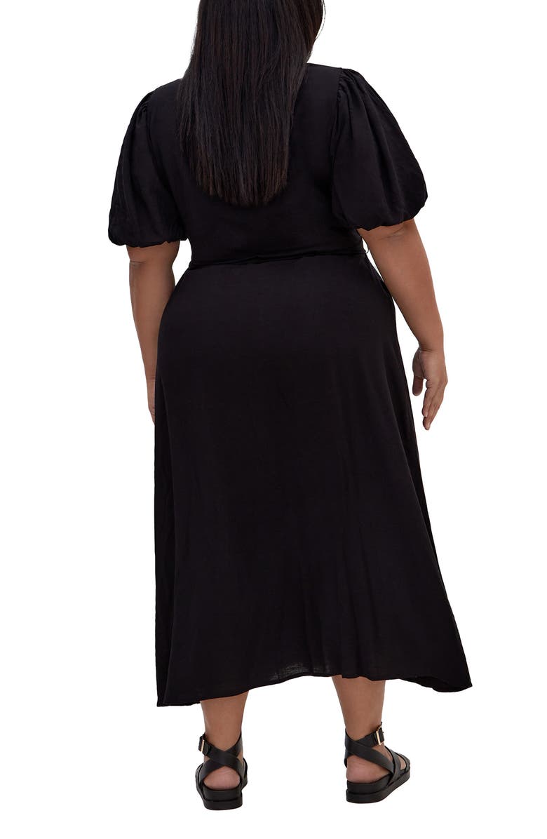 City Chic Davina Puff Sleeve Tie Waist Maxi Dress, Alternate, color, 