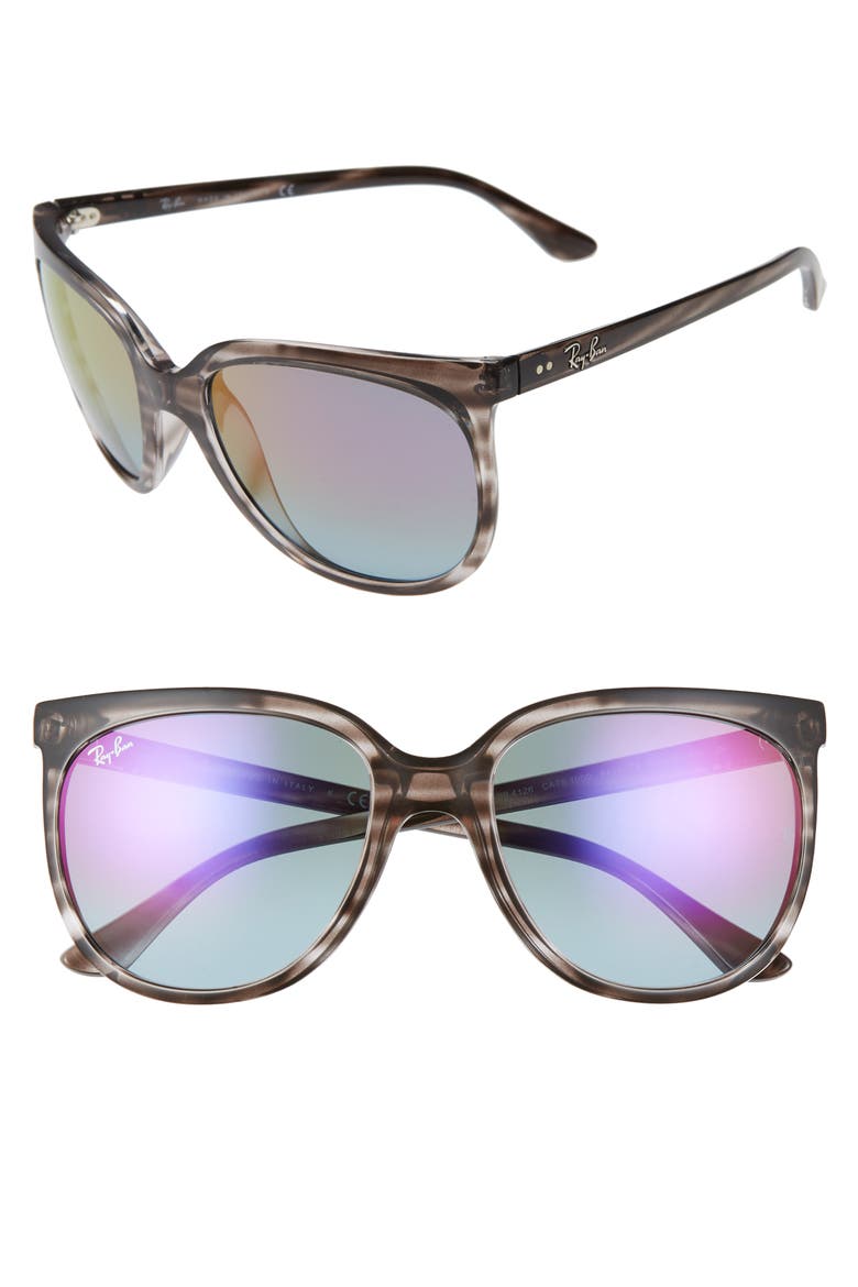 57mm Cat Eye Sunglasses, Main, color, GREY HAVANA/ BLUE MIROR GRAD