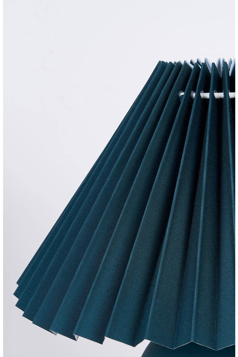 Serena 10" Ceramic LED Table Lamp with Retro Globe Base and Fabric Pleated Shade, Alternate, color, Teal