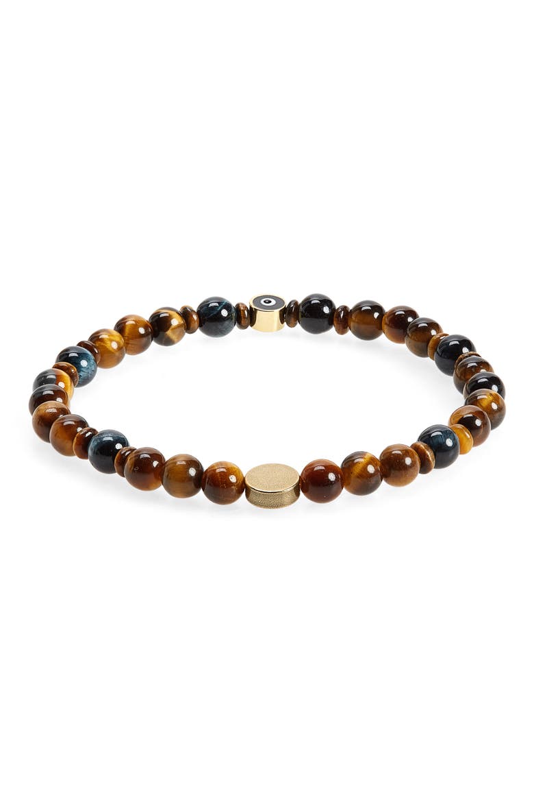 Men's Evil Eye Beaded Stretch Bracelet, Main, color, TIGER EYE