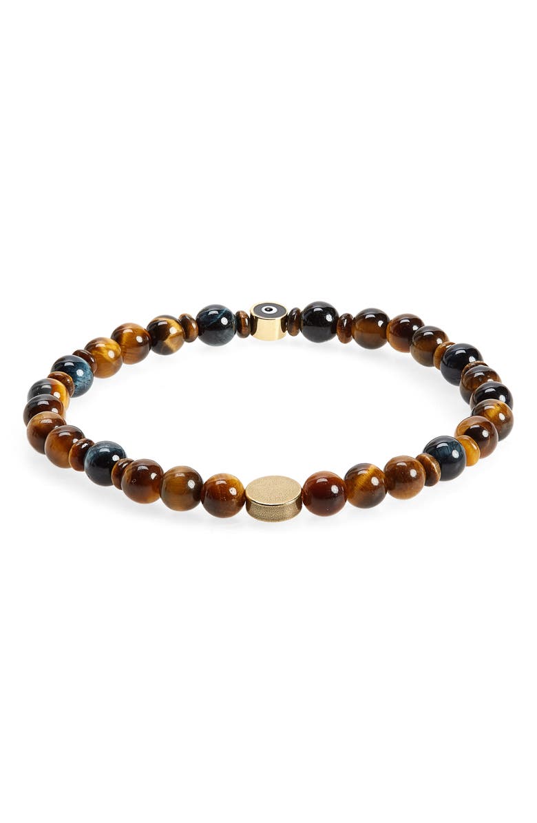 Caputo & Co. Men's Evil Eye Beaded Stretch Bracelet, Main, color, Tiger Eye