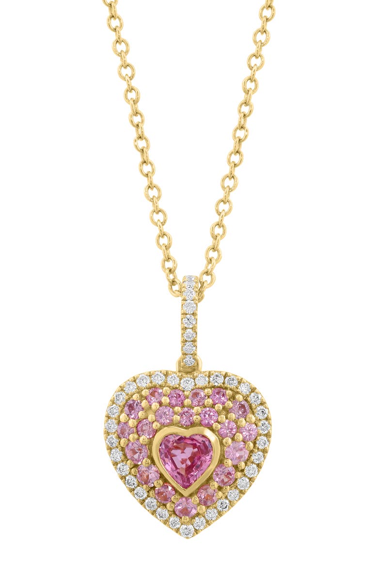 EFFY 14K Gold Diamond & Pink Sapphire Pavé Heart Pendant, Alternate, color, 