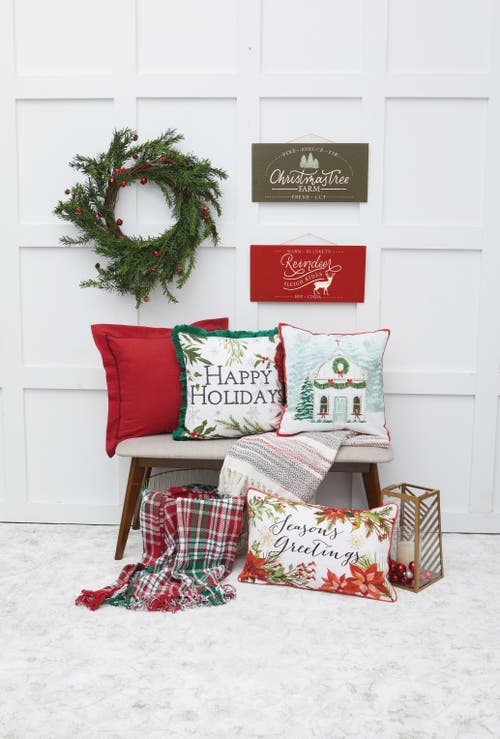 C & F Home C&f Home Seasons Greetings Poinsettia Printed And Embroidered Christmas Throw Pillow, 14" X 22" In Multi