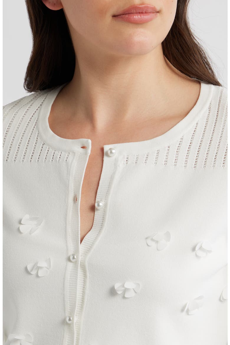 Alana Floral Appliqué Cardigan, Alternate, color, SKY WHITE