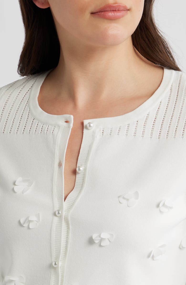 Elie Tahari Alana Floral Appliqué Cardigan, Alternate, color, Sky White