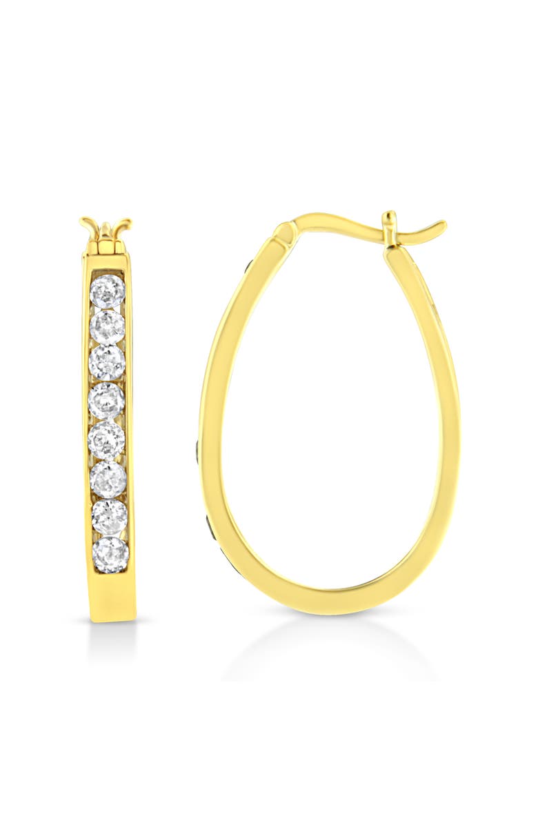 Haus of Brilliance 14k Yellow Gold Plated Silver 1.0 Ct Channel Diamond Hoop Earrings, Alternate, color, Yellow