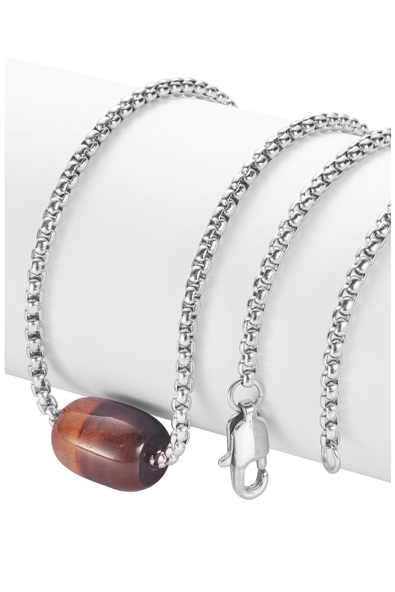 Men's Stainless Steel Semiprecious Stone Bead Pendant Necklace, Alternate, color, RED