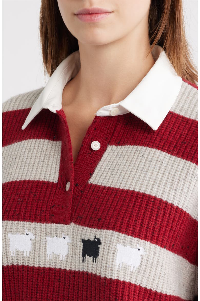 Sheep Striped Wool Rugby Sweater, Alternate, color, RED/ WHITE MULTI-COLOR