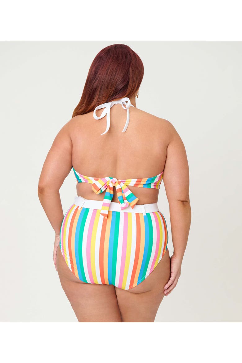 Plus Size Bow Halter Swim Top, Alternate, color, Blue Rainbow Stripe