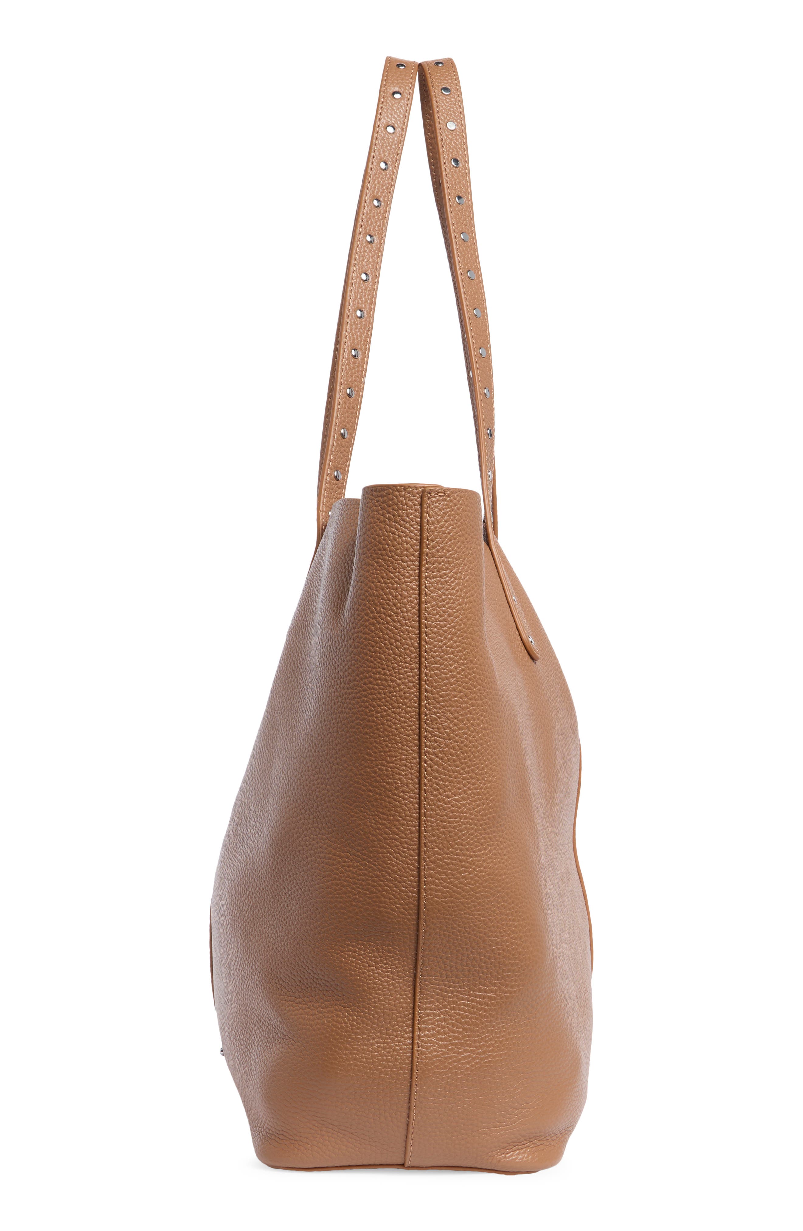 Soft Studded Leather Tote, Alternate, color, SADDLE