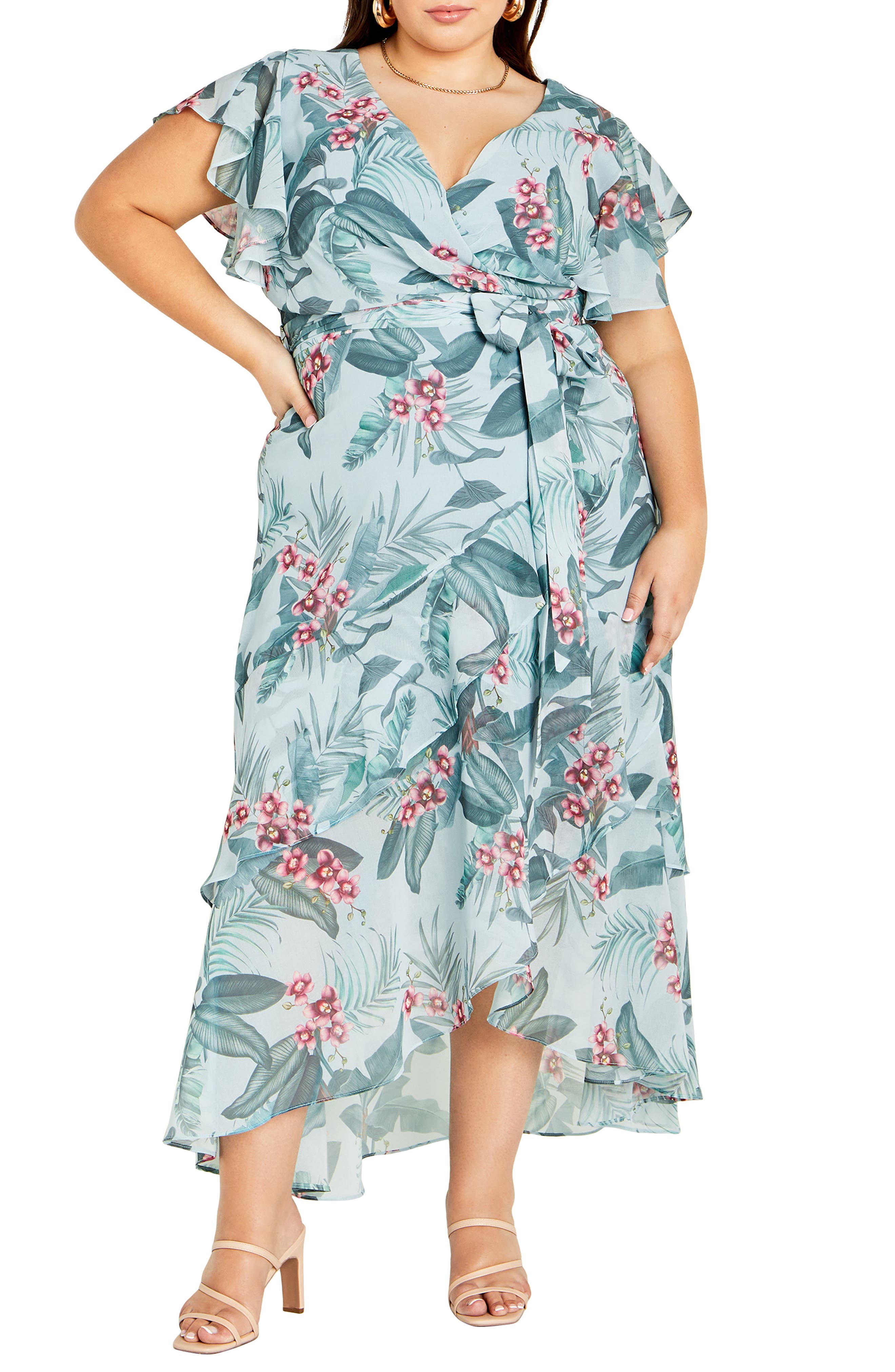 City Chic Floral Print Faux Wrap Dress