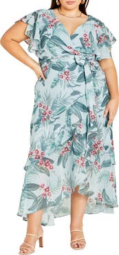 City Chic Floral Print Faux Wrap Dress